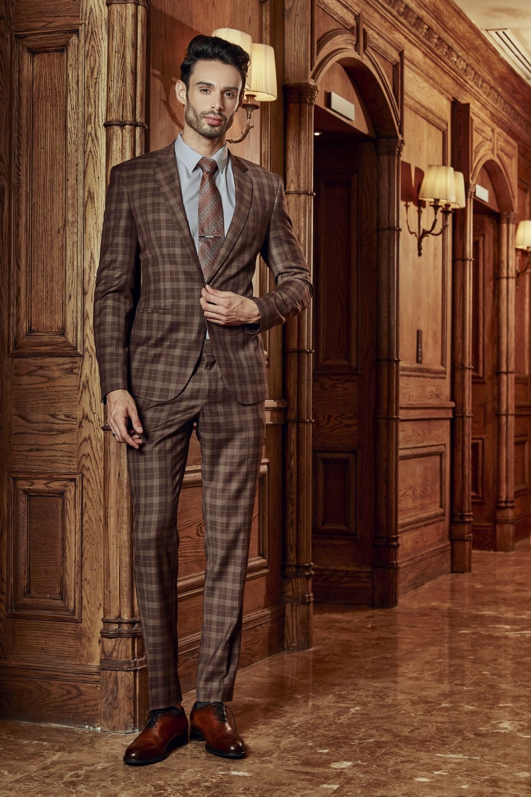 White Plaid On Brown Suit 